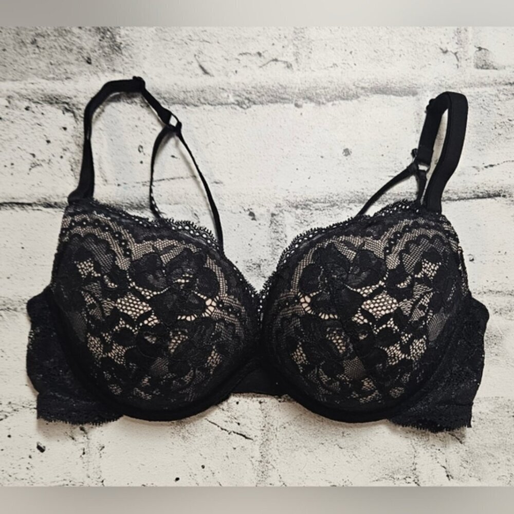 Black Lace Push Up Bra 36C Underwire Padded Sexy Lingerie La Senza
